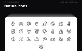 25枚自然主题简约线条矢量图标 Nature icons