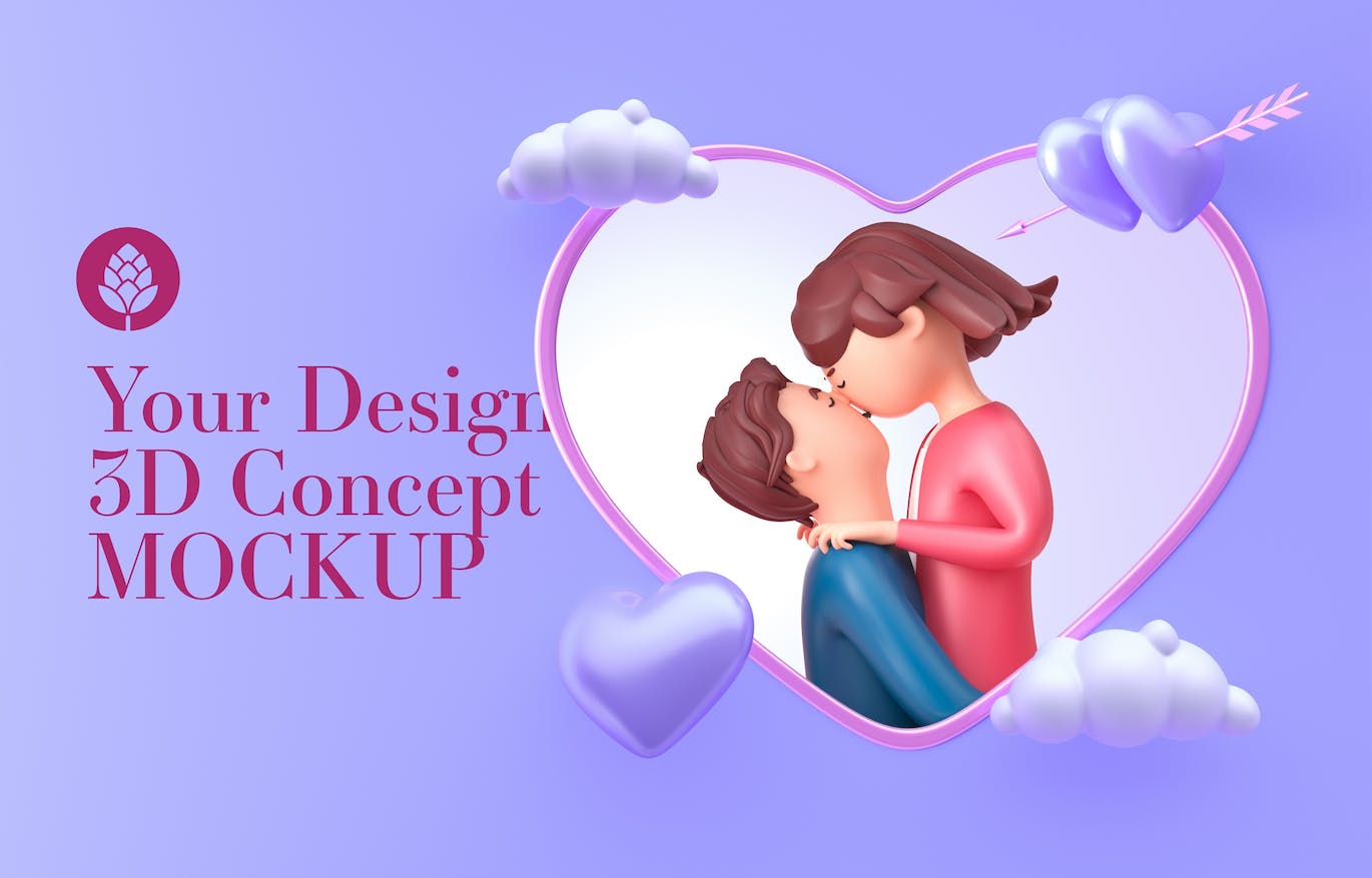 情人节3D装饰手机屏幕样机图psd素材 Set Valentine’s Day Concept with Mobile Mockup 样机素材 第13张