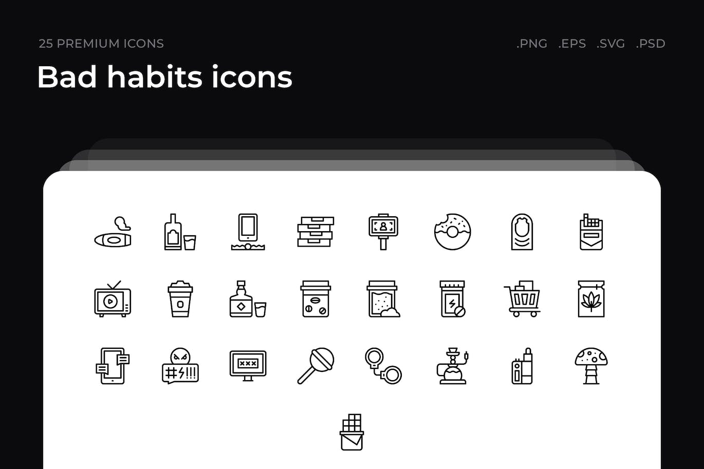 25枚陋习主题简约线条矢量图标 Bad habits icons 图标素材 第1张