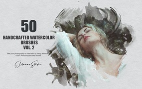 50个手工制作的绘画水彩ps笔刷v2 50 Handcrafted Watercolor Brushes – Vol. 2