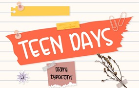 右倾斜个性衬线字体素材 Teen Days – Girly Kids Font