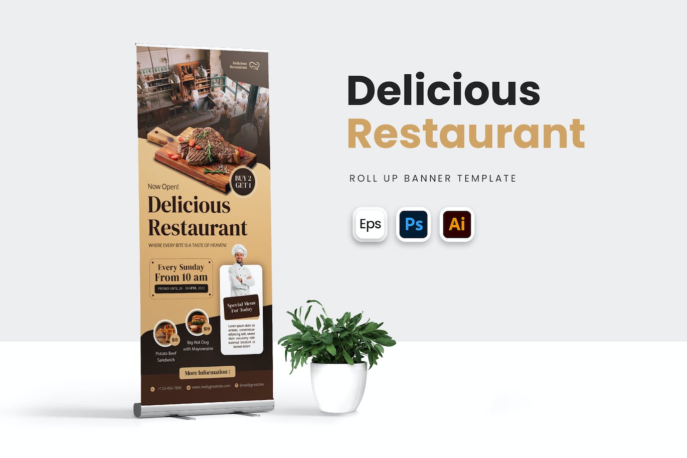 美味餐厅易拉宝模板 Delicious Resto Roll Up Banner 样机素材 第1张