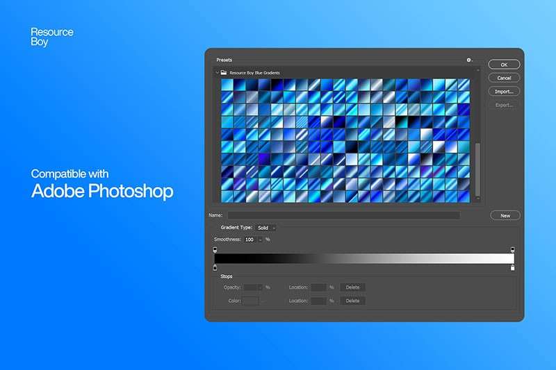 200个蓝色立体渐变色PS预设，grd格式 插件预设 第2张
