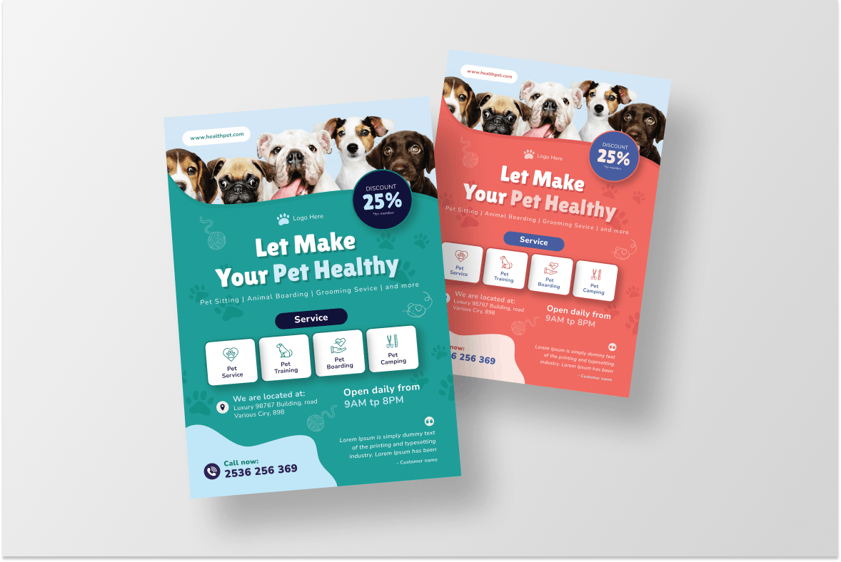 宠物护理传单AI&EPS矢量模板 Pet Care Flyer Template Ai & EPS Template 设计素材 第5张