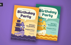 海盗主题儿童生日邀请函设计模板 Kids Birthday Invitation – Pirates Theme