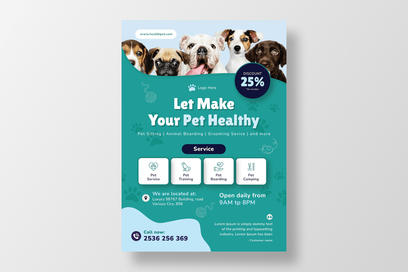 宠物护理传单AI&EPS矢量模板 Pet Care Flyer Template Ai & EPS Template 设计素材 第1张