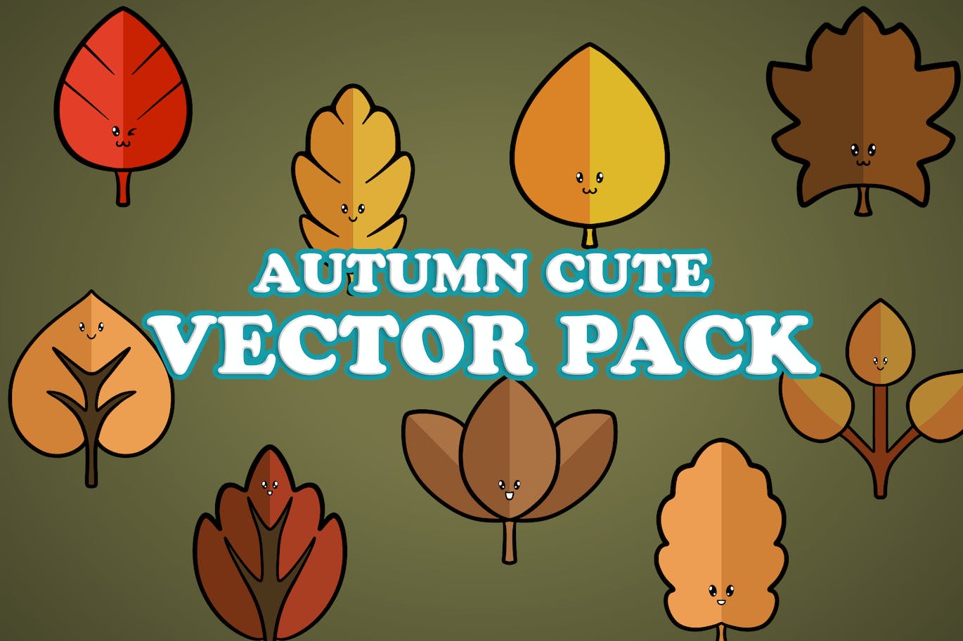 秋季卡通叶子插画矢量套装 Autumn Cartoon Illustration Vector Set 图片素材 第1张