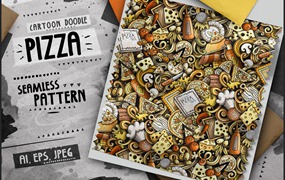 披萨卡通无缝图案素材 Pizza Cartoon Seamless Pattern