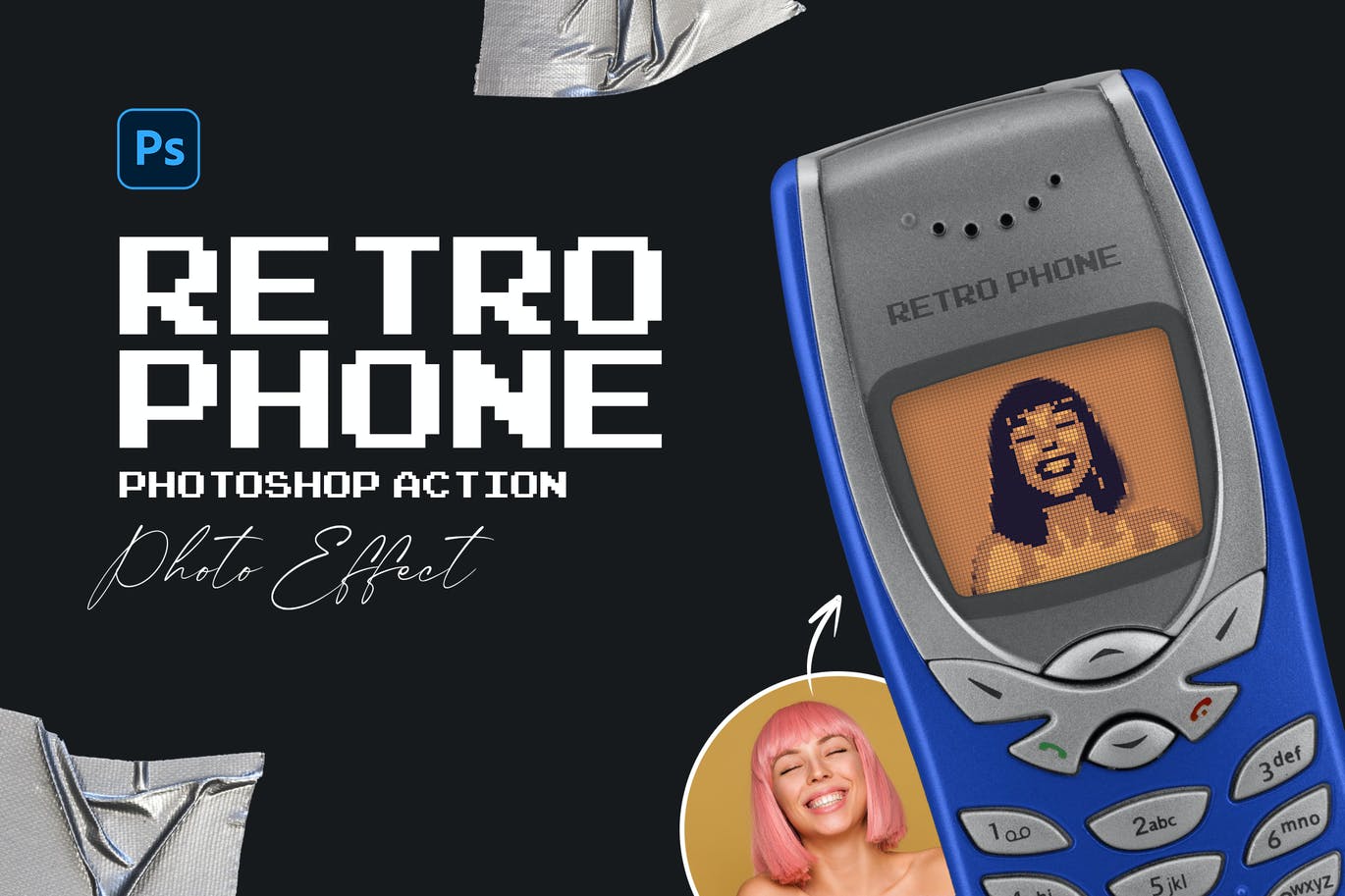 复古像素效果照片处理PS动作 Retro Phone Photoshop Action 插件预设 第2张