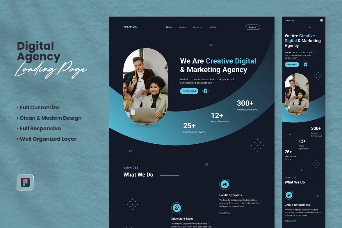 数字代理商网站着陆页设计模板 Digital Agency Landing Page – Transgo APP UI 第1张