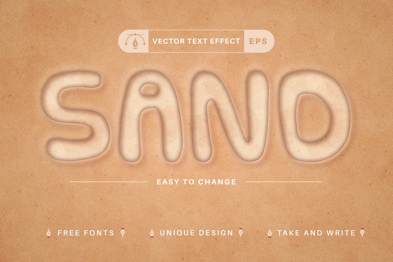 沙滩矢量文字效果字体样式 Sand Beach – Editable Text Effect, Font Style 插件预设 第1张