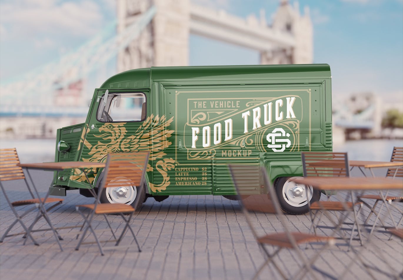 复古餐车广告场景样机图 Set Vintage Food Truck Scene Mockup 样机素材 第5张