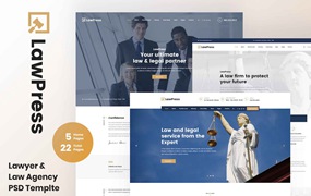 法律/法律机构网站着陆页PSD模板 LawPress – Law, Law Agency Website PSD Template