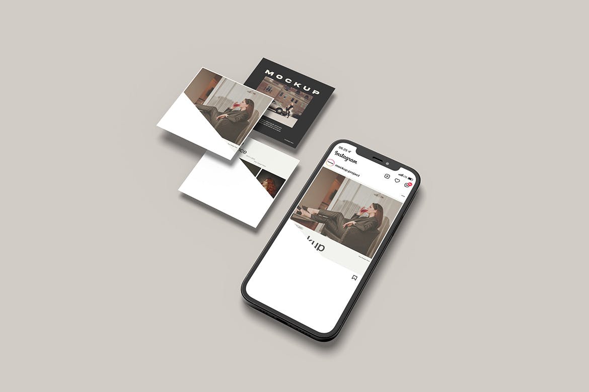 Instagram帖子&手机屏幕样机 Phone Screen With Instagram Post Mockup 样机素材 第3张