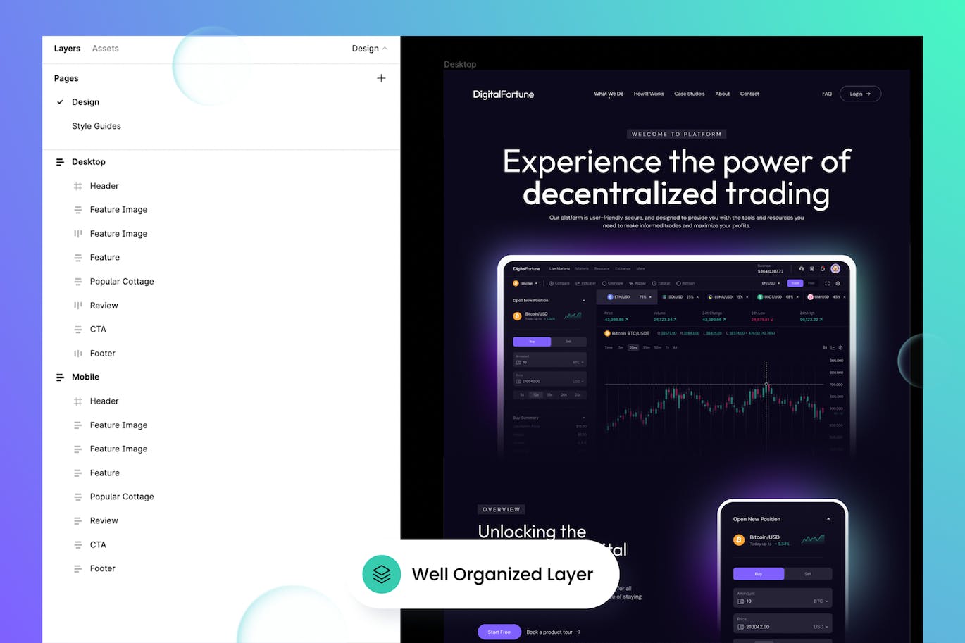 加密交易网站着陆页设计模板 DigitalFortune – Crypto Trading Landing Page APP UI 第2张