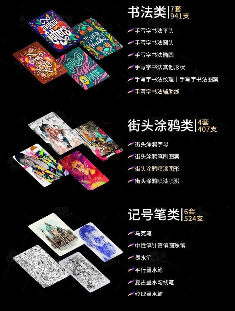 Procreate全套通用笔刷合集，附入门视频教程 笔刷资源 第6张