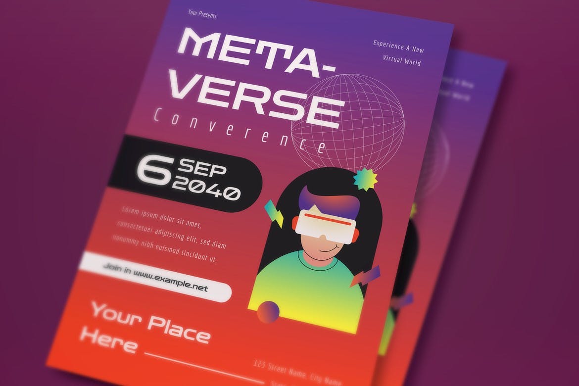 紫色渐变元宇宙宣传单素材 Purple Gradient Metaverse Flyer Set 设计素材 第3张