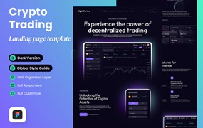 加密交易网站着陆页设计模板 DigitalFortune – Crypto Trading Landing Page