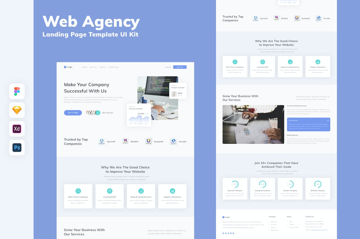 Web代理网站着陆页模板UI套件 Web Agency Landing Page Template UI Kit APP UI 第1张