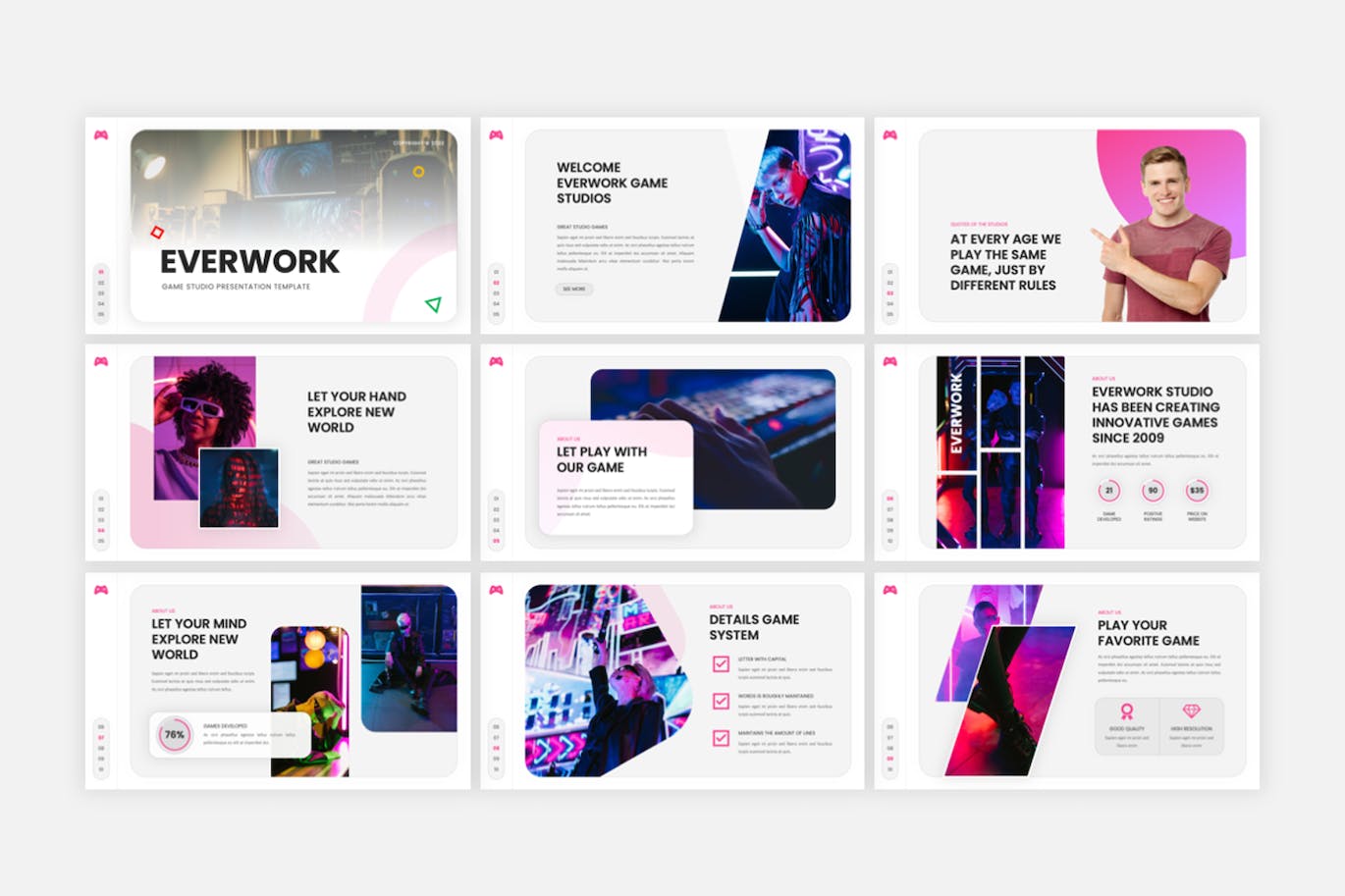 游戏工作室Google幻灯片模板下载 Everwork – Gaming Studio Google Slides Template 幻灯图表 第9张