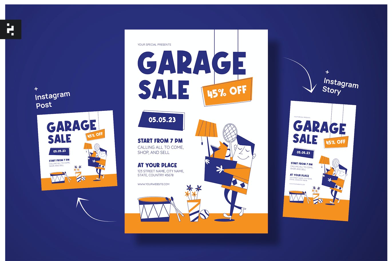 旧商品回收宣传单设计 Garage Sale Flyer Mid Century Style 设计素材 第1张