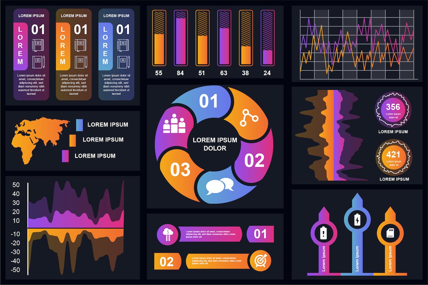 可视化数据统计信息图表设计矢量模板 Set of Infographics 幻灯图表 第1张