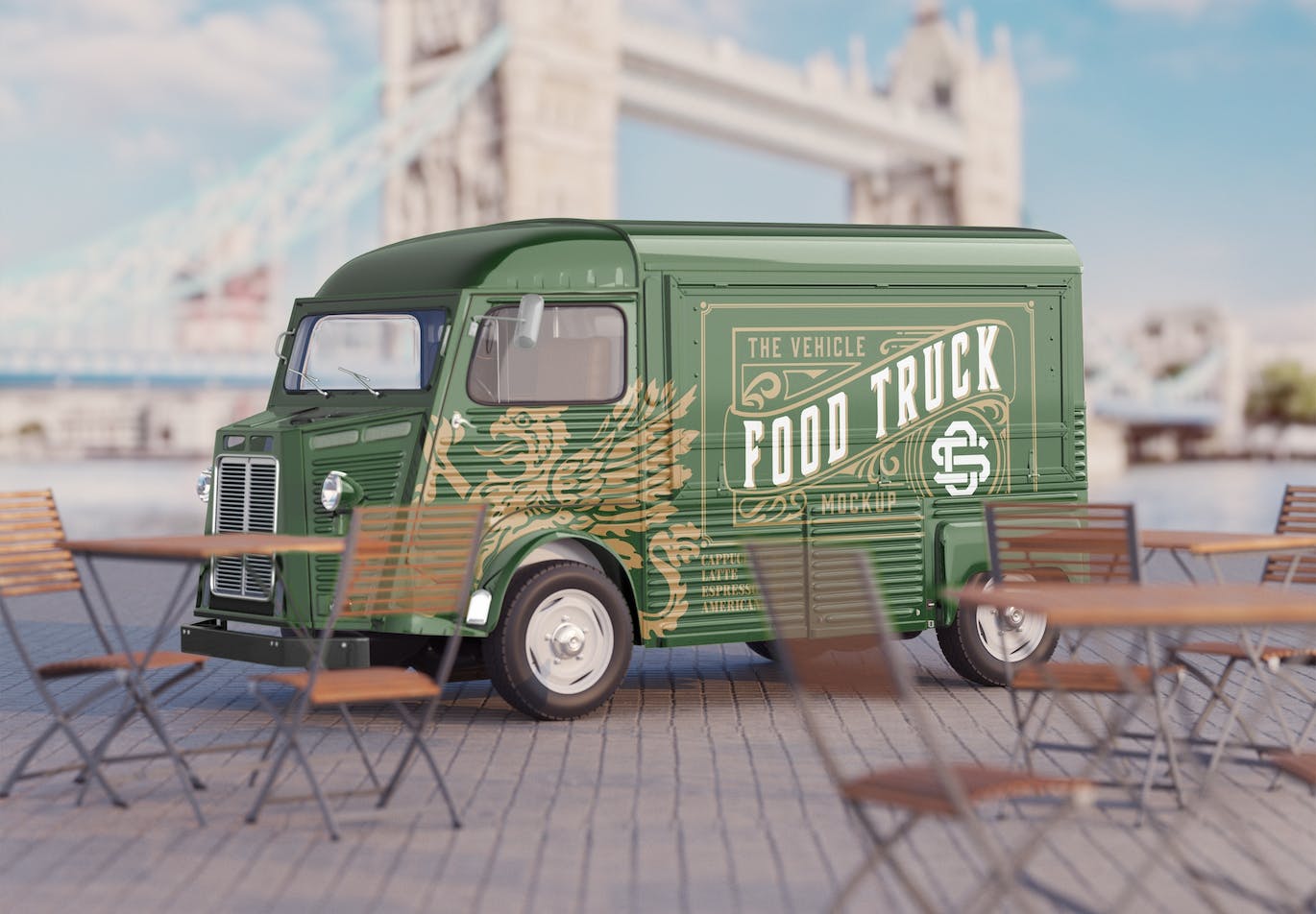 复古餐车广告场景样机图 Set Vintage Food Truck Scene Mockup 样机素材 第3张