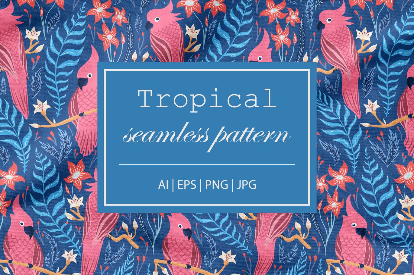 热带&鸟类无缝图案素材 Seamless Tropical Pattern with Birds 图片素材 第1张