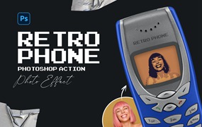 复古像素效果照片处理PS动作 Retro Phone Photoshop Action