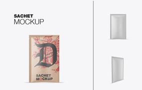 茶叶牛皮纸袋设计样机图 Set Kraft Sachet Mockup