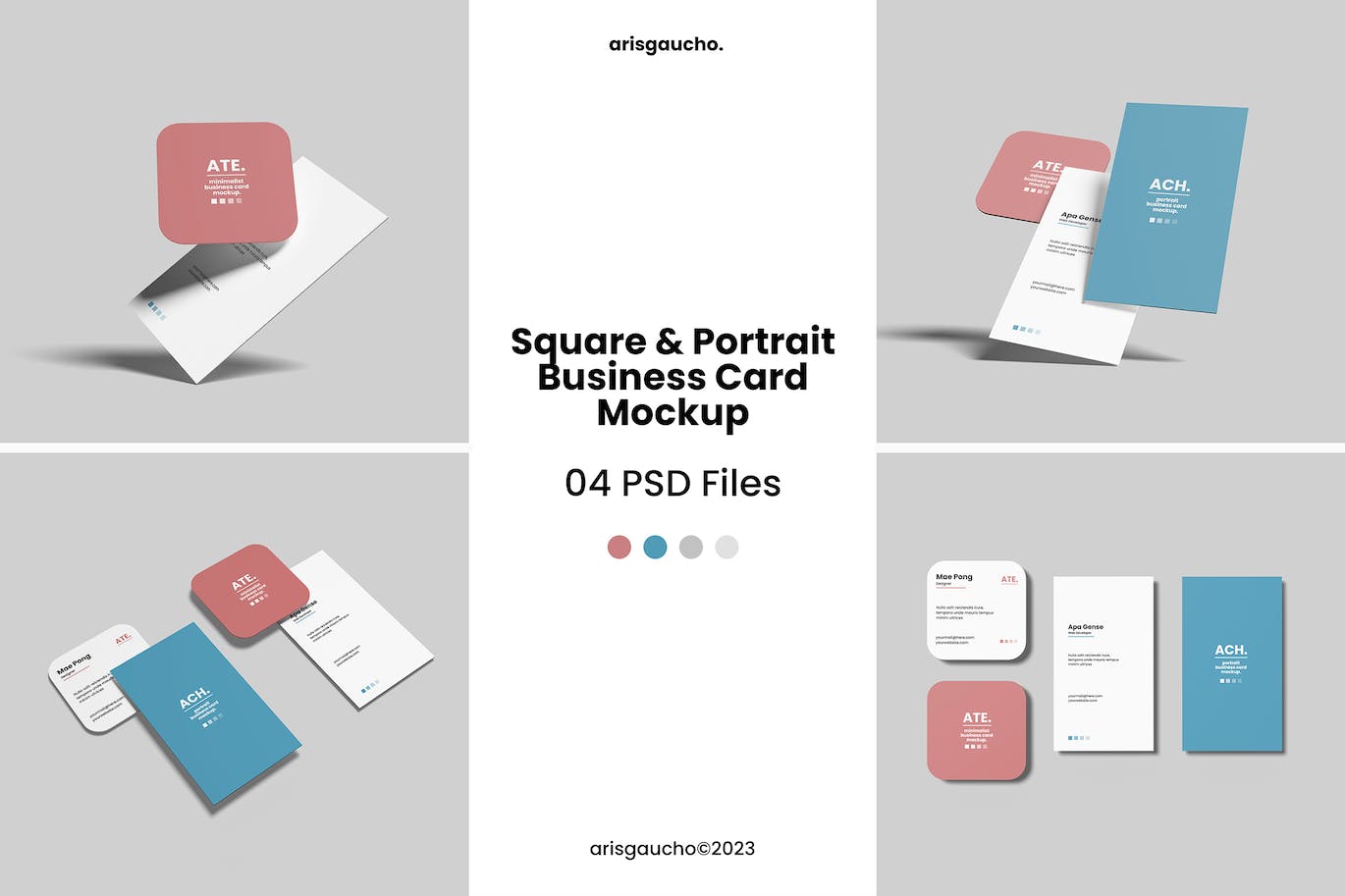 圆角方形和竖版名片设计展示样机psd模板 Square and Portrait Business Card Mockup 样机素材 第1张