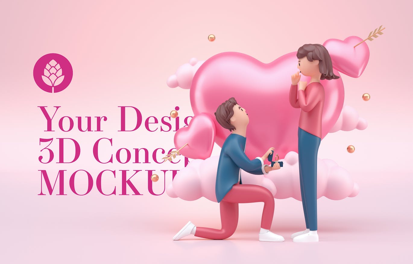 3D元素情人节概念样机图psd素材 Set Valentine’s Day Concept Mockup 样机素材 第8张