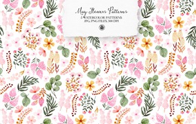 花朵绿植水彩图案素材 May Flowers Watercolor Patterns