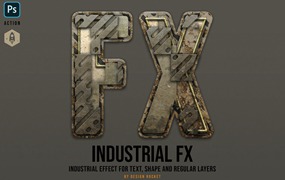 金属工业元素文本效果处理PS动作 Industrial Layer and Text Effect Photoshop Action