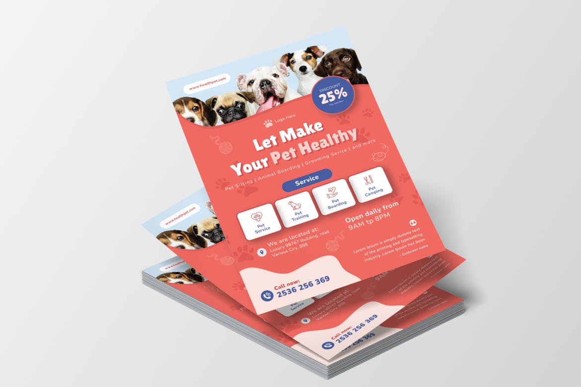 宠物护理传单AI&EPS矢量模板 Pet Care Flyer Template Ai & EPS Template 设计素材 第3张