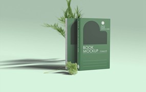 带植物装饰的书籍书皮封面展示样机图 Book Cover Mockup with Plant Ornament