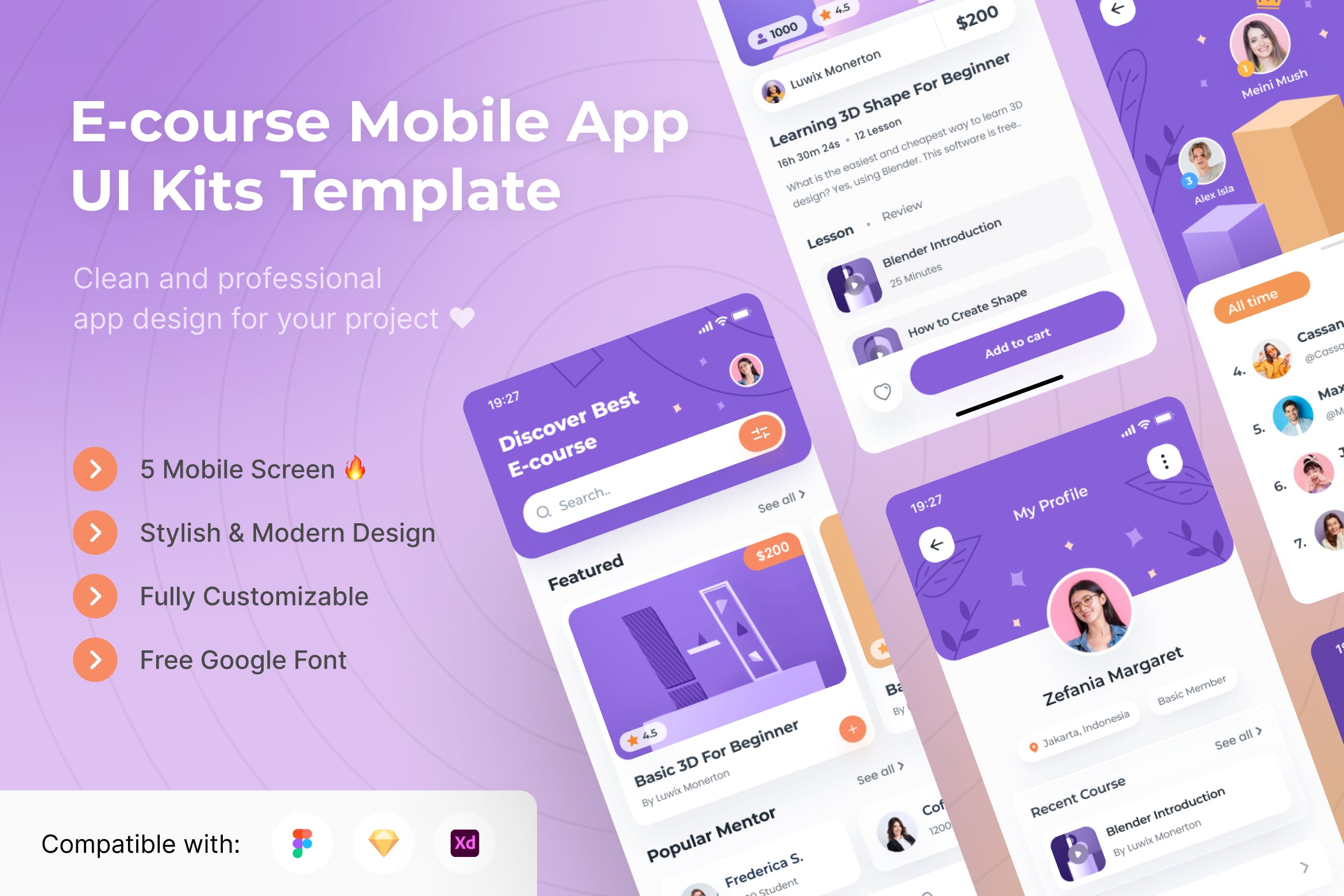 电子课程App移动应用UI套件模板 E-course Mobile App UI Kits Template APP UI 第1张