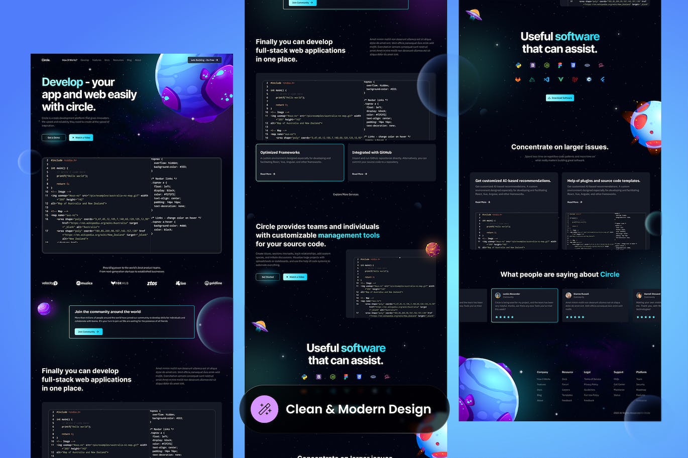 技术开发网站着陆页设计模板 Circle – Development Landing Page APP UI 第2张