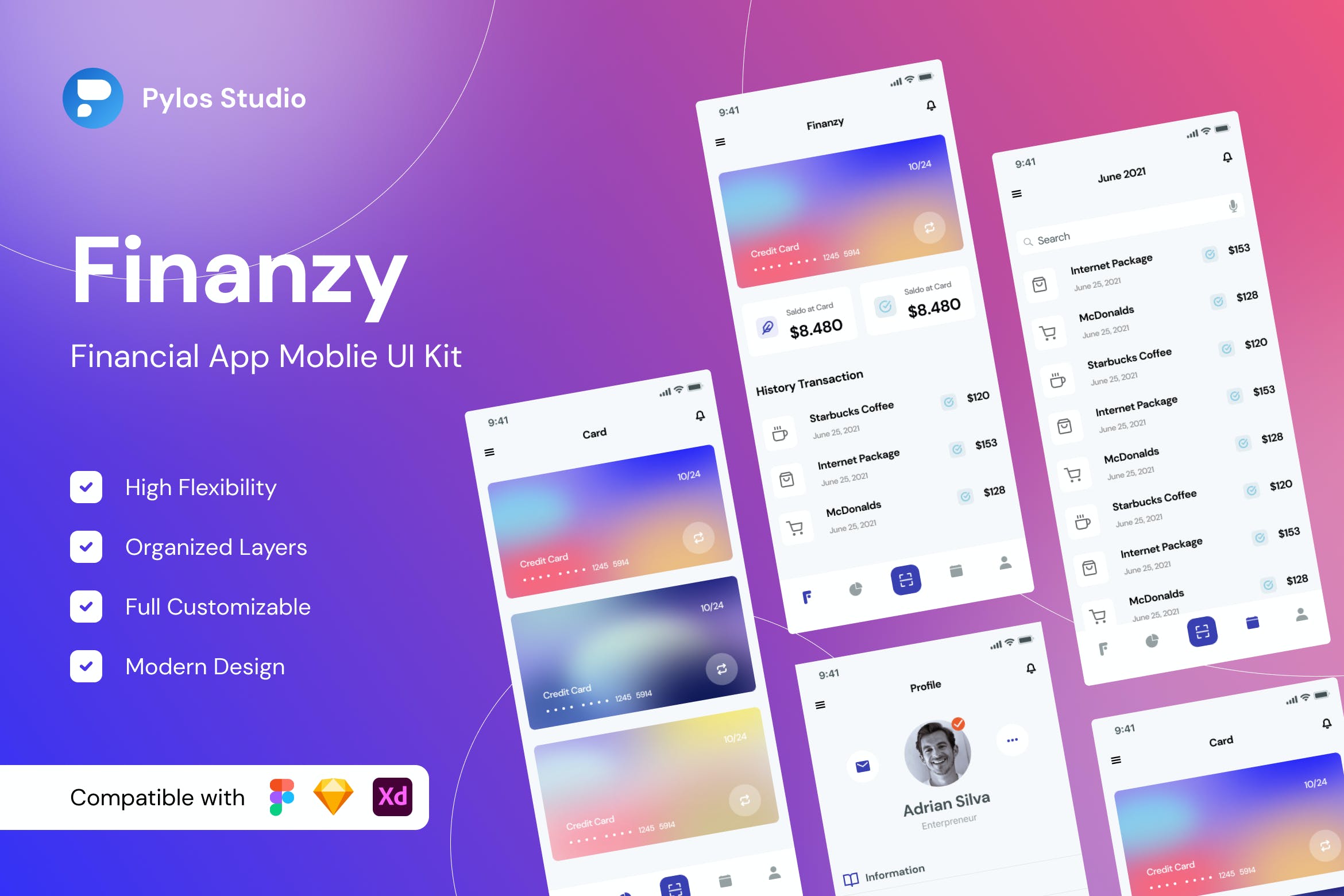 金融财务App应用程序界面设计UI套件 Finanzy – Financial Mobile App UI Kits APP UI 第1张