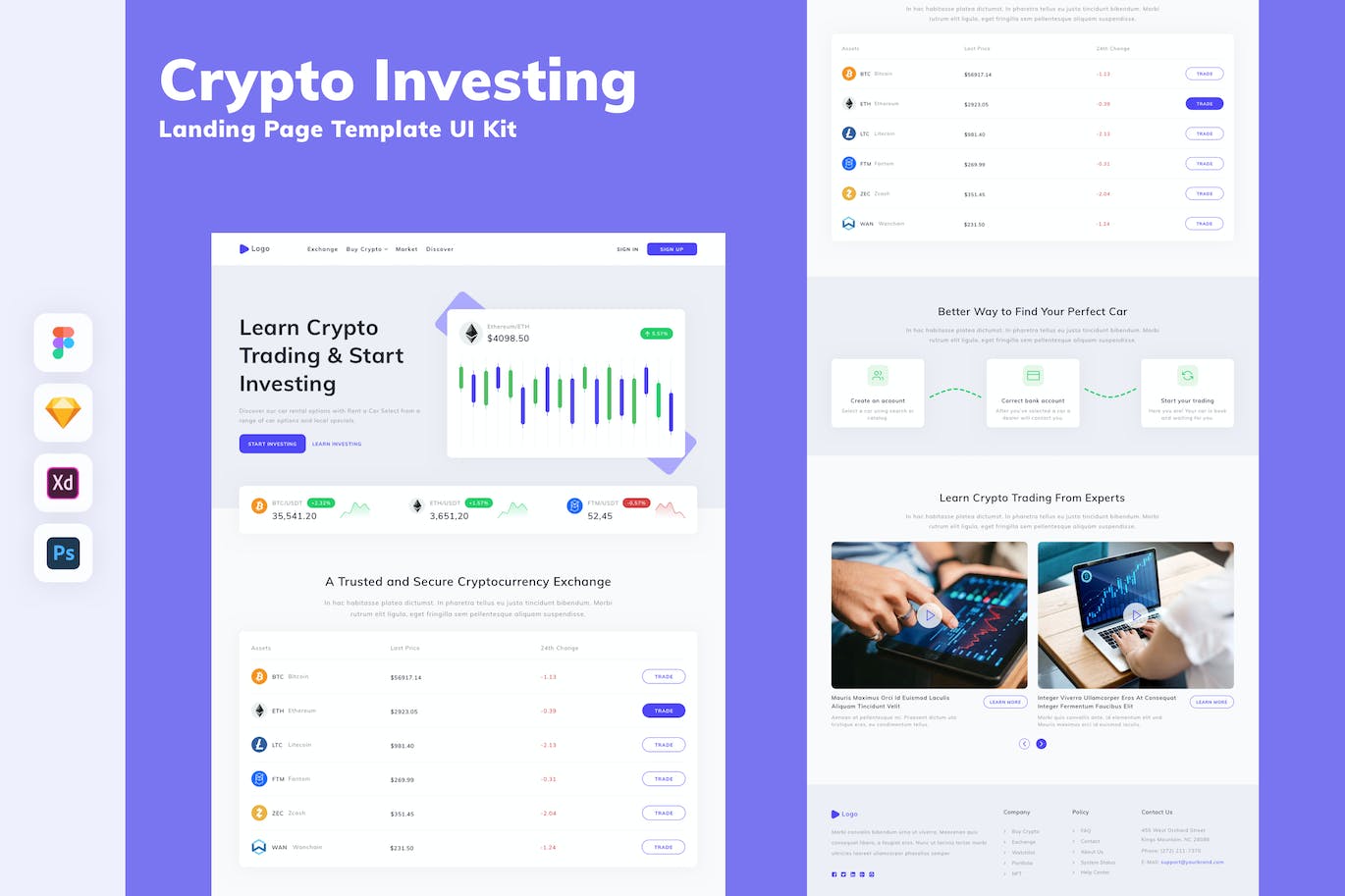 加密货币投资网站着陆页模板UI套件 Crypto Investing Landing Page Template UI Kit APP UI 第1张