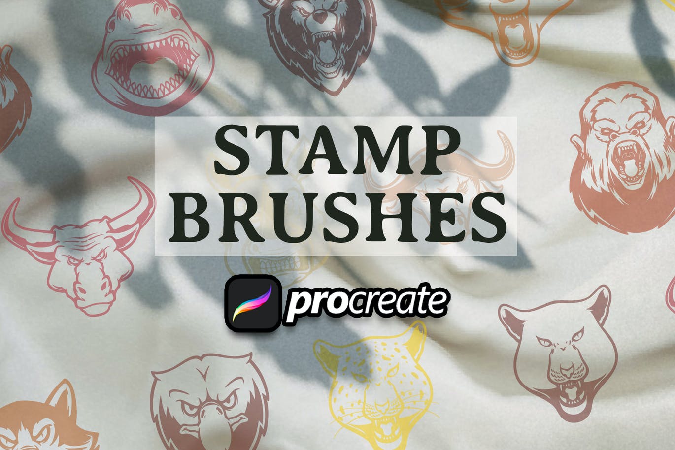 动物头像手绘印章Procreate笔刷素材 Animal Head Hand Drawing Brush Stamp 笔刷资源 第2张