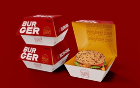 汉堡盒包装设计样机图 Fast Food Mockup