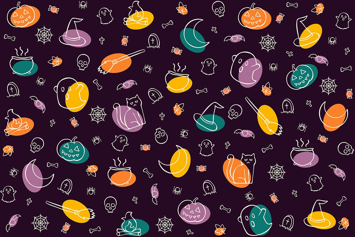 万圣节元素无缝图案背景 Halloween Seamless Pattern 图片素材 第6张