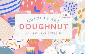 甜甜圈剪纸元素图案套装 Doughnut Cutouts Set