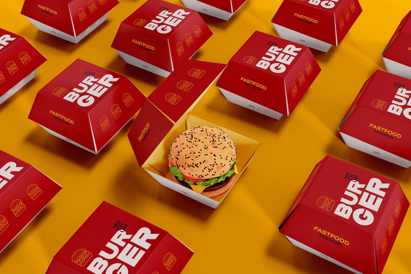 等距汉堡外卖盒包装设计样机图 Fast Food Mockup 样机素材 第1张