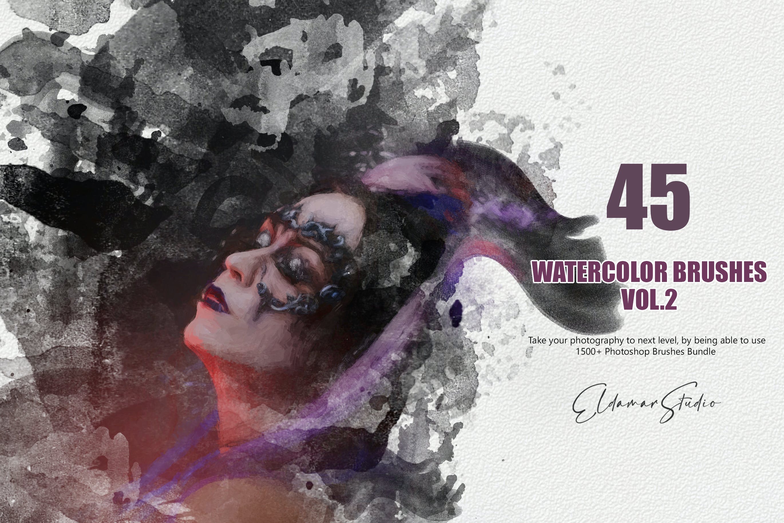 45个水墨水彩ps笔刷v2 45 Watercolor Brushes – Vol. 2 笔刷资源 第1张