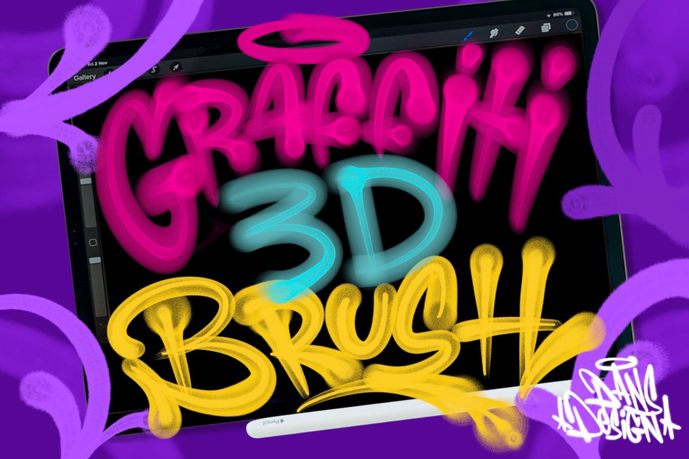 涂鸦3D效果Procreate笔刷素材 Graffiti 3D Procreate Brush 笔刷资源 第1张