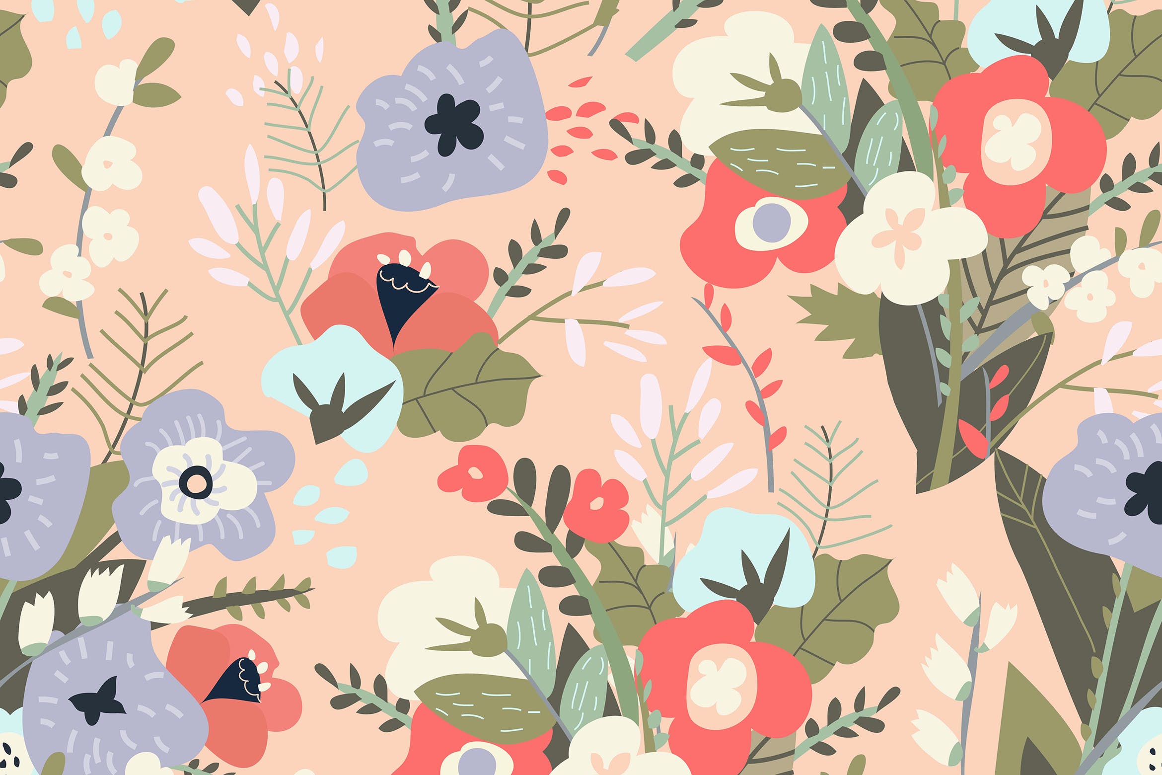 春天花卉矢量无缝图案素材 Vector seamless pattern of spring bouquets of flow 图片素材 第1张