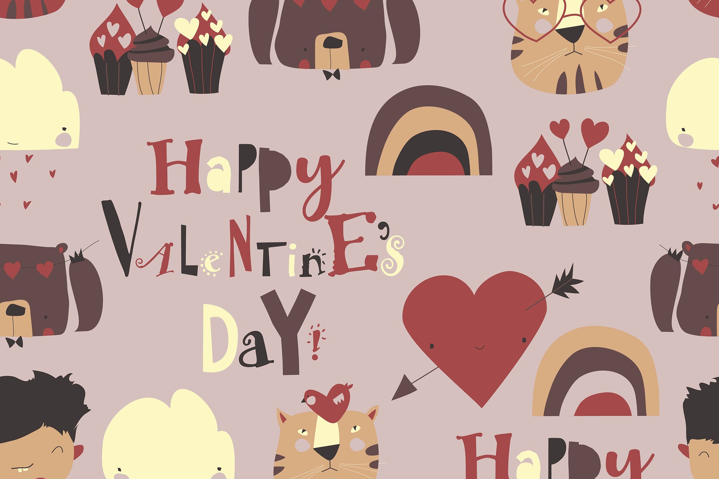 情人节元素矢量无缝图案素材 Vector Seamless pattern with Valentines Day elemen 图片素材 第1张