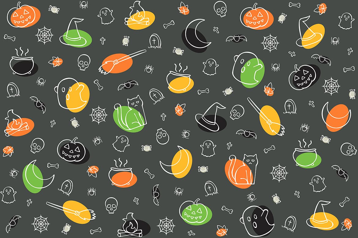 万圣节元素无缝图案背景 Halloween Seamless Pattern 图片素材 第4张